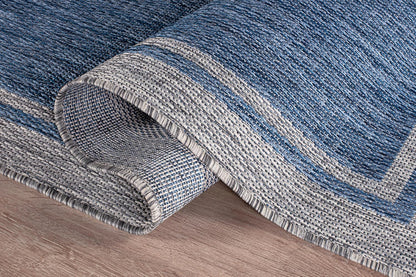 CAMILSON Outdoor Rug, 6x9 Bordered Navy Blue Gray Modern Area Rugs for Indoor and Outdoor Patios, Porches Waterproof Washable Porch Deck Outside Carpet (Bordered Navy, 6 x 9)