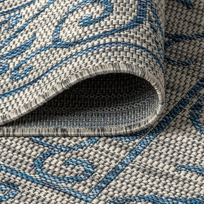 JONATHAN Y Vintage Filigree Indoor Outdoor Round Area Rug 9 Ft Gray/Navy, Charleston Textured Weave for Backyard, Patio, Porch, Easy-Cleaning, High Traffic, Pet-Friendly, Non-Shedding (SMB106C-9R)