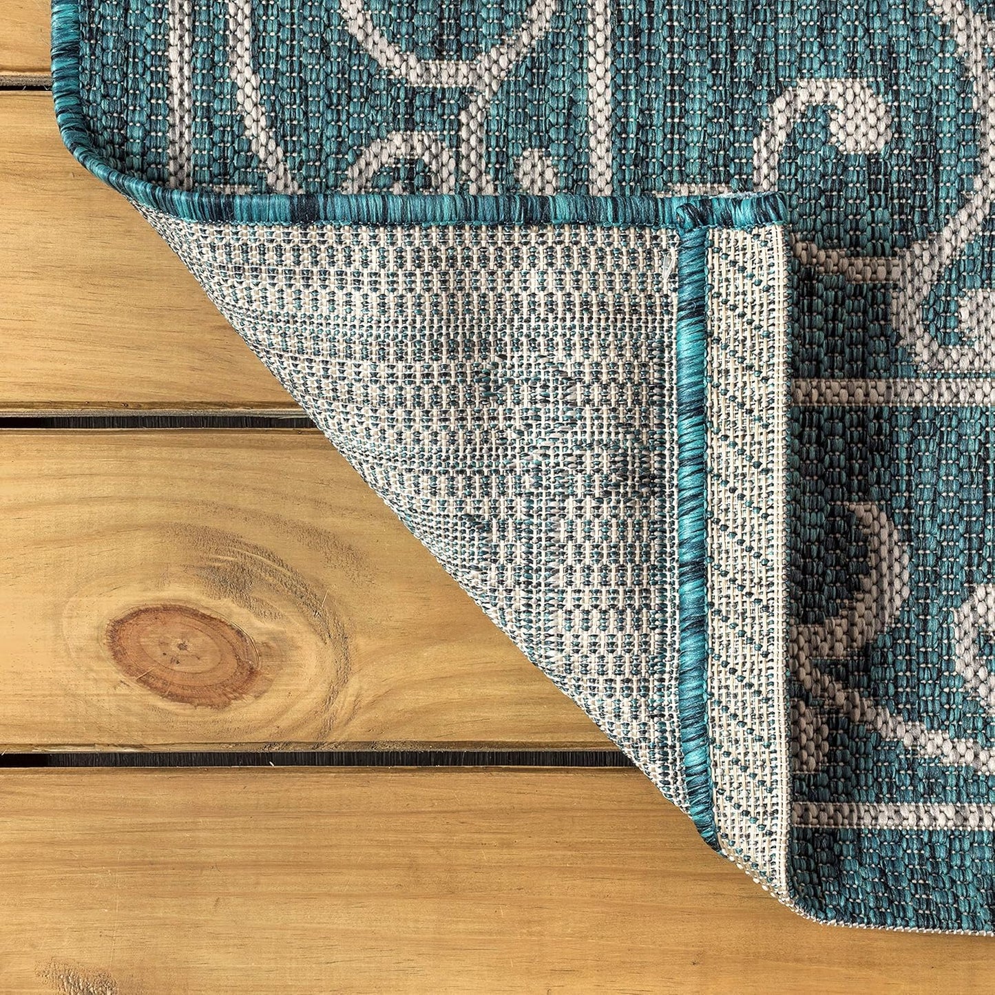 JONATHAN Y Vintage Filigree Indoor Outdoor Area Rug 4X6 Teal/Gray, Charleston Textured Weave for Backyard, Patio, Porch, Easy-Cleaning, High Traffic, Pet-Friendly, Non-Shedding (SMB106F-4)