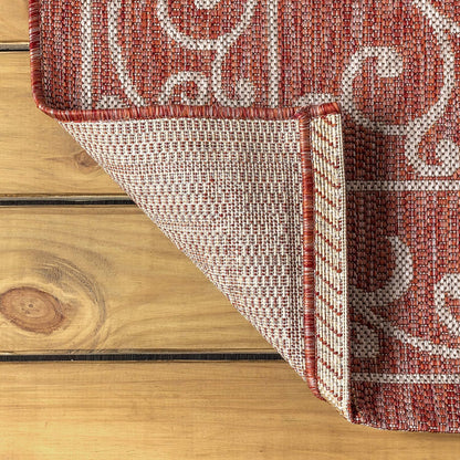 JONATHAN Y Vintage Filigree Indoor Outdoor Area Rug 8X10 Red/Beige, Charleston Textured Weave for Backyard, Patio, Porch, Easy-Cleaning, High Traffic, Pet-Friendly, Non-Shedding (SMB106B-8)