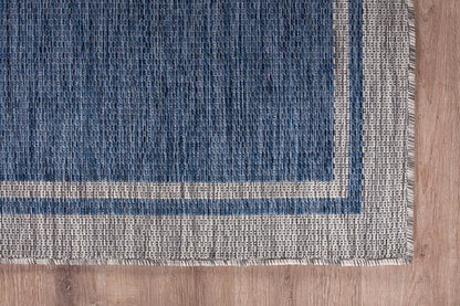 CAMILSON Outdoor Rug, 6x9 Bordered Navy Blue Gray Modern Area Rugs for Indoor and Outdoor Patios, Porches Waterproof Washable Porch Deck Outside Carpet (Bordered Navy, 6 x 9)
