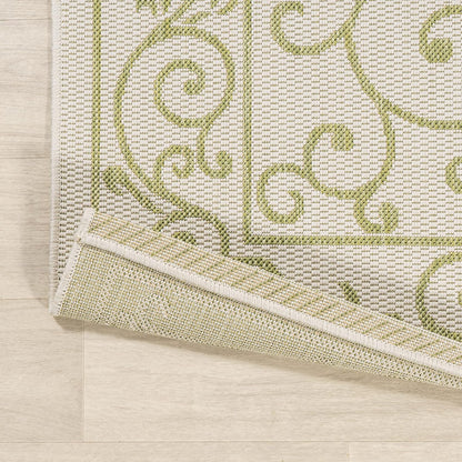 JONATHAN Y Vintage Filigree Indoor Outdoor Runner Rug 2X8 Cream/Green, Charleston Textured Weave for Backyard, Patio, Porch, Easy-Cleaning, High Traffic, Pet-Friendly, Non-Shedding (SMB106I-28)