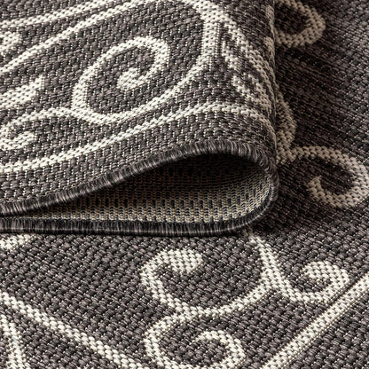 JONATHAN Y Vintage Filigree Indoor Outdoor Square Area Rug 5X5 Black/Gray, Charleston Textured Weave for Backyard, Patio, Porch, Easy-Cleaning, High Traffic, Pet-Friendly, Non-Shedding (SMB106G-5SQ)