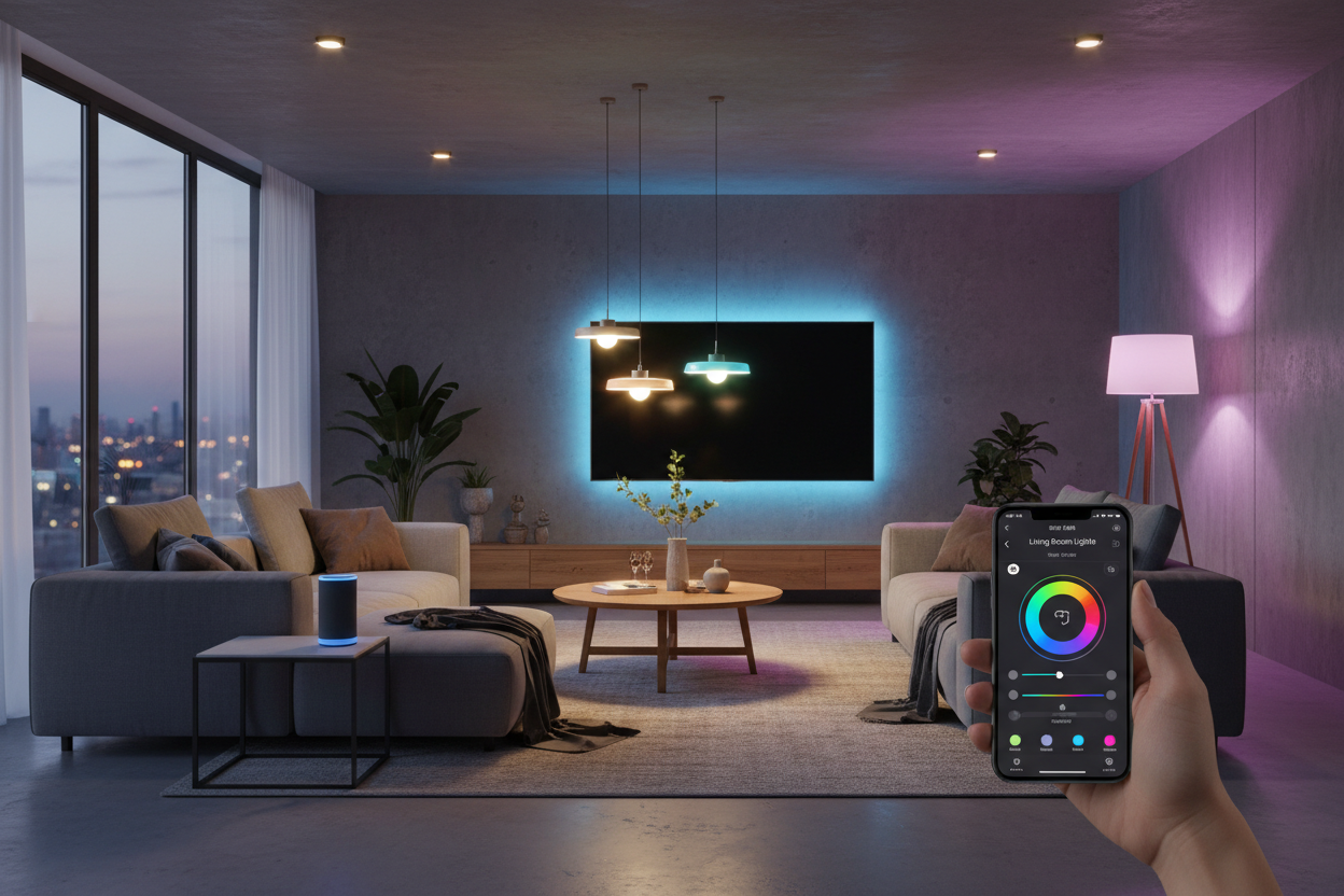 Smart Lighting

Adjust brightness, color, and mood with just a tap or voice command.

Save energy while creating the perfect ambiance for every room. (make it real photo)
